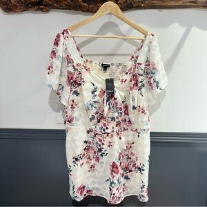 Floral Plus Size Chiffon Women's Top - Cream and Pink